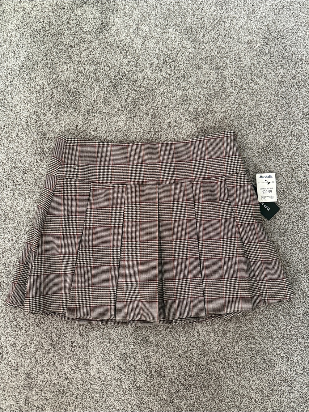 Kenneth Cole Plaid Pleated Mini Skort in Brown and Red